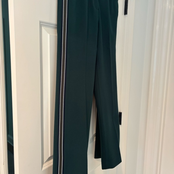 Sandro forest green high waisted women's pants with blue and white side stripe - Picture 2 of 3